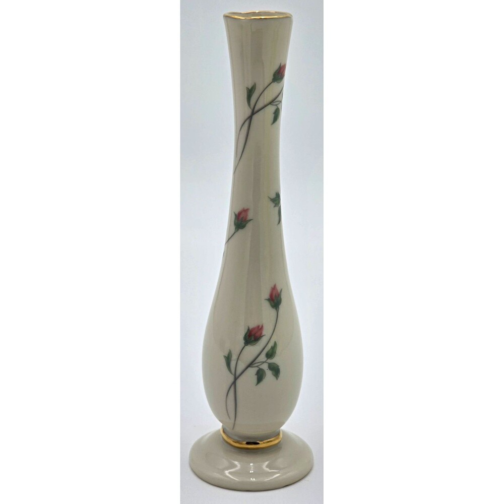 Lenox Rose Manor Floral Porcelain Bud Vase w/ Gold Trim Rose Design